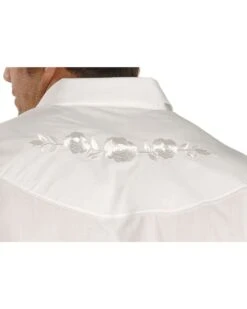 Ely Walker Men's Solid Embroidered Rose Long Sleeve Pearl Snap Western Shirt -Wrangle Clothing Shop 088840 CY D1