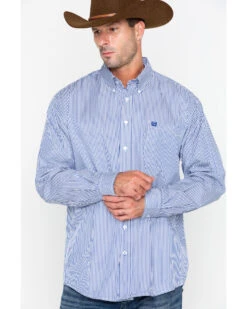 Cinch Men's Royal Blue Stripe Long Sleeve Button-Down Shirt -Wrangle Clothing Shop 2000240144 460 P5