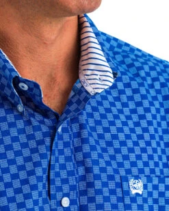 Cinch Men's Blue Dotted Square Print Western Shirt  -Wrangle Clothing Shop 2000240192 400 D2