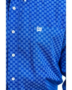 Cinch Men's Blue Dotted Square Print Western Shirt  -Wrangle Clothing Shop 2000240192 400 D4