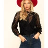Flying Tomato Women's Crochet Lace Long Sleeve Top