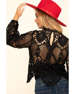 Flying Tomato Women's Crochet Lace Long Sleeve Top -Wrangle Clothing Shop 2000323835 001 P5