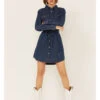Wrangler Women's Dark Denim Washed Long Sleeve Western Shirt Dress -Wrangle Clothing Shop 2000334318 402 P1