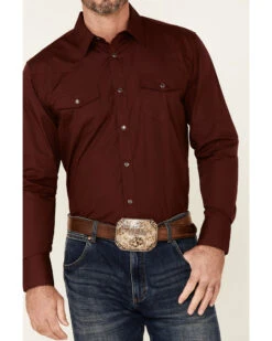 Gibson Men's Burgundy Basic Solid Long Sleeve Pearl Snap Western Shirt  -Wrangle Clothing Shop 2000342796 640 P3