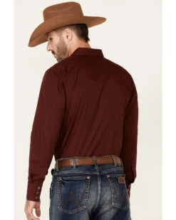 Gibson Men's Burgundy Basic Solid Long Sleeve Pearl Snap Western Shirt  -Wrangle Clothing Shop 2000342796 640 P4