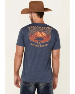 Paramount Network’s Yellowstone Men's Heather Navy Dutton Ranch Mountain Range Graphic Short Sleeve T-Shirt  -Wrangle Clothing Shop 2000349576 410 P4