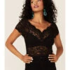 Shyanne Women's Black Lace Knit Flutter Sleeve Crop Top  -Wrangle Clothing Shop 2000350853 001 P1