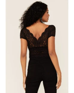 Shyanne Women's Black Lace Knit Flutter Sleeve Crop Top 9 Shyanne Women's Black Lace Knit Flutter Sleeve Crop Top -Wrangle Clothing Shop 2000350853 001 P4