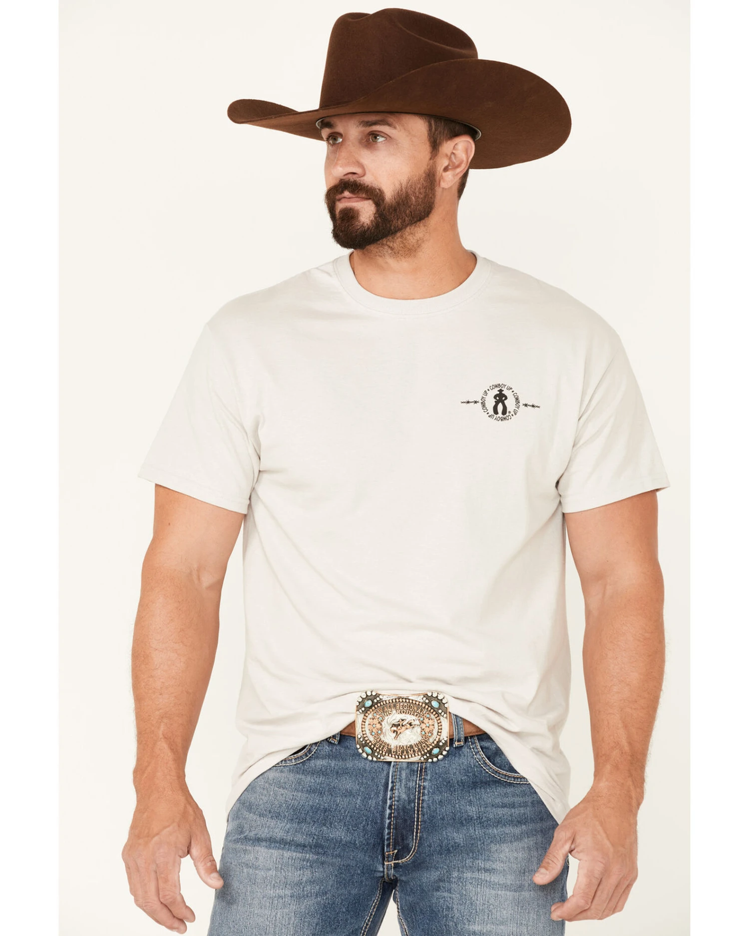Cowboy Up Men's Longhorn Barb Wire Skull Graphic Short Sleeve T-Shirt 3 Cowboy Up Men's Longhorn Barb Wire Skull Graphic Short Sleeve T-Shirt