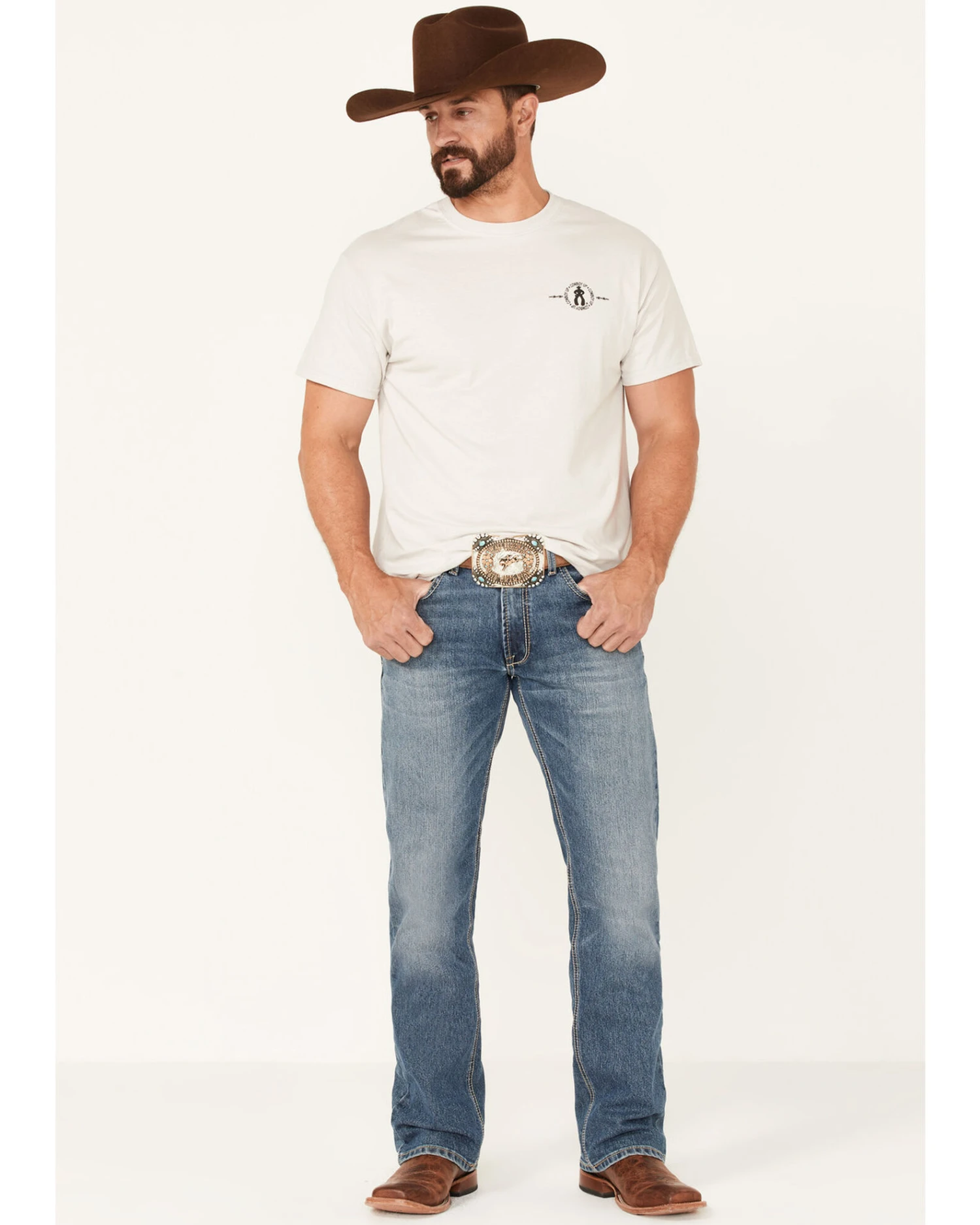 Cowboy Up Men's Longhorn Barb Wire Skull Graphic Short Sleeve T-Shirt 5 Cowboy Up Men's Longhorn Barb Wire Skull Graphic Short Sleeve T-Shirt - Image 3