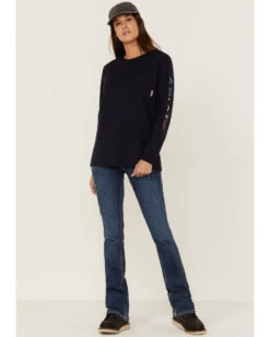 Ariat Women's FR USA Stretch Logo Long Sleeve Work Pocket T-Shirt  -Wrangle Clothing Shop 2000356528 410 P4