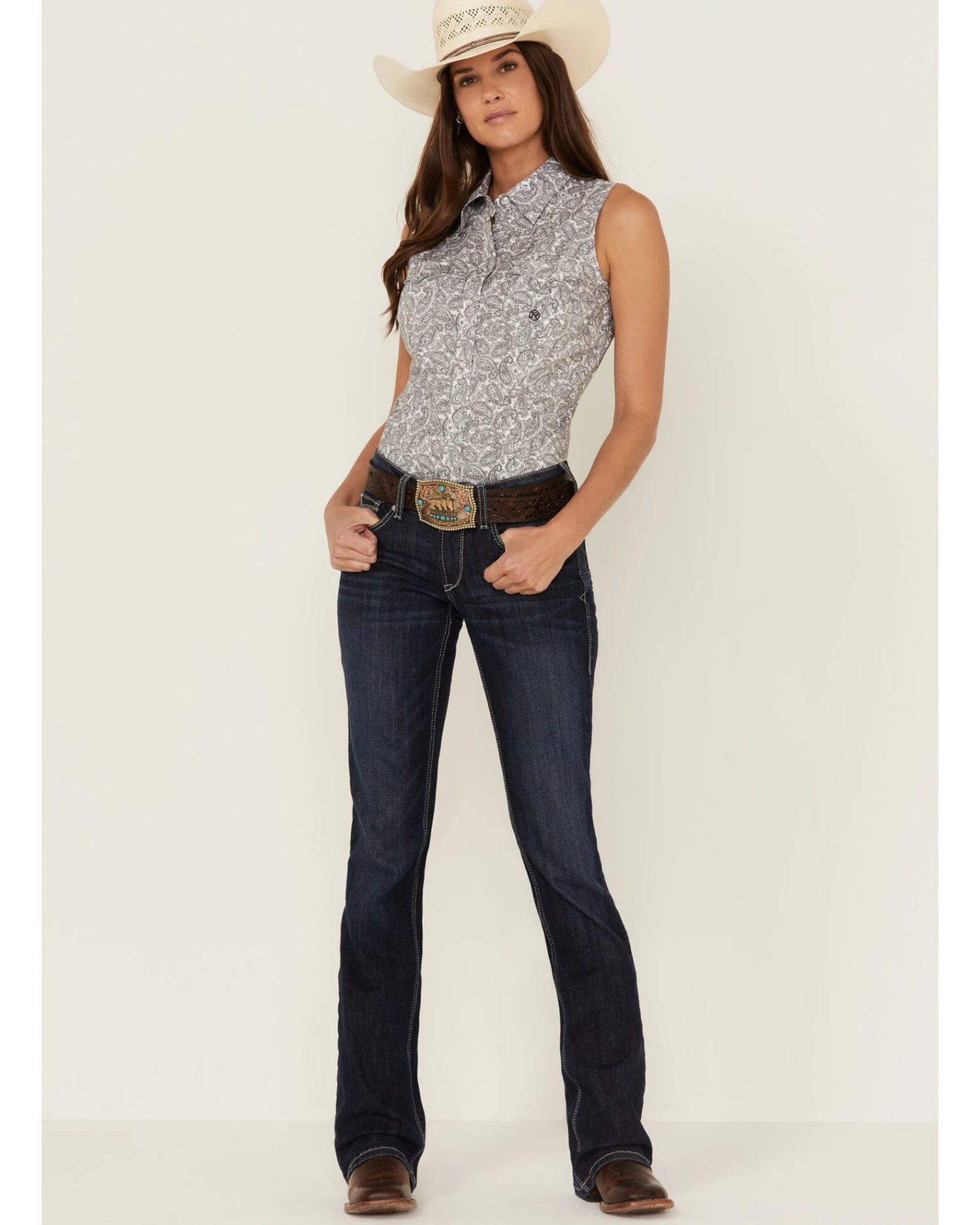 Roper Women's Paisley Print Sleeveless Pearl Snap Western Shirt 6 Roper Women's Paisley Print Sleeveless Pearl Snap Western Shirt - Image 4