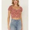 Idyllwind Women's Bay Cove Floral Crop Peasant Top -Wrangle Clothing Shop 2000359154 644 P1