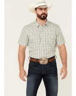 Gibson Men's Cream Archie Plaid Print Short Sleeve Pearl Snap Western Shirt 