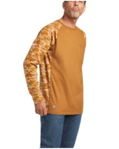 Ariat Men's Digi Camo FR Stretch Camo Print Long Sleeve Baseball Work Shirt 