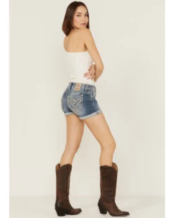 Miss Me Women's Embellished Medium Wash Mid Rise Shorts