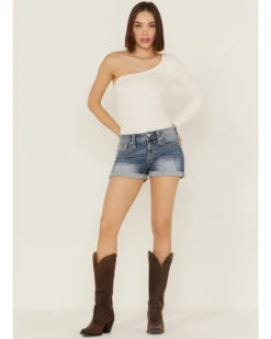 Miss Me Women's Embellished Medium Wash Mid Rise Shorts -Wrangle Clothing Shop 2000361059 400 P3