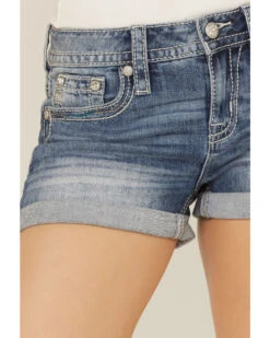 Miss Me Women's Embellished Medium Wash Mid Rise Shorts -Wrangle Clothing Shop 2000361059 400 P4