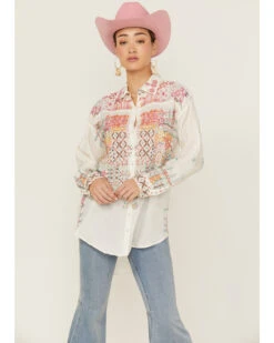 Johnny Was Women's Ryan Embroidered Button Down Long Sleeve Shirt