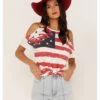 Shyanne Women's Americana Southwestern Flag Cold Shoulder Graphic Tee -Wrangle Clothing Shop 2000364771 103 P1