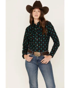 Wrangler Women's Southwestern Geo Print Long Sleeve Snap Western Shirt