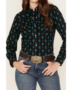 Wrangler Women's Southwestern Geo Print Long Sleeve Snap Western Shirt -Wrangle Clothing Shop 2000365305 001 P3
