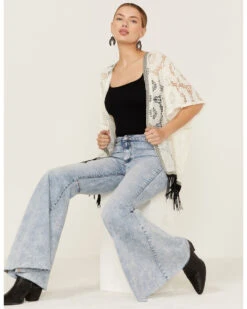 Wild Moss Women's Lace Contrast Fringe Kimono