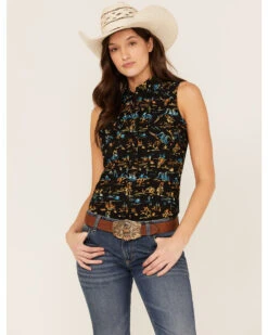 Rock & Roll Denim Women's Desert Scene Print Sleeveless Work Shirt
