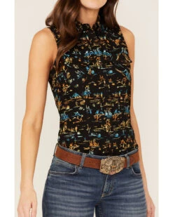 Rock & Roll Denim Women's Desert Scene Print Sleeveless Work Shirt -Wrangle Clothing Shop 2000368508 001 P3
