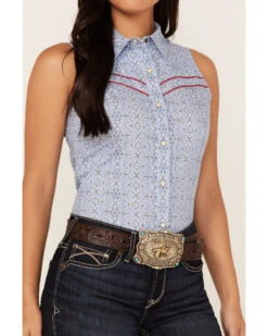 Rock & Roll Denim Women's Tile Print Sleeveless Snap Western Core Shirt -Wrangle Clothing Shop 2000368524 400 P3