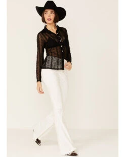 Wild Moss Women's Lace Button Front Sheer Long Sleeve Shirt -Wrangle Clothing Shop 2000368967 001 P4