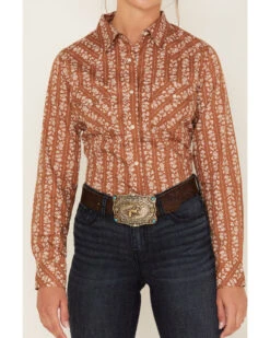 Wrangler Women's Floral Dot Stripe Print Long Sleeve Western Pearl Snap Shirt -Wrangle Clothing Shop 2000374078 220 P3