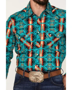 Rock & Roll Denim Men's Southwestern Stretch Long Sleeve Snap Shirt -Wrangle Clothing Shop 2000376155 442 P3