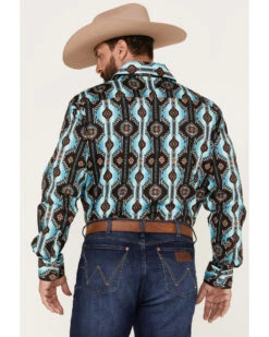 Rock & Roll Denim Men's Southwestern Print Stretch Long Sleeve Button Down Shirt -Wrangle Clothing Shop 2000376163 442 P4