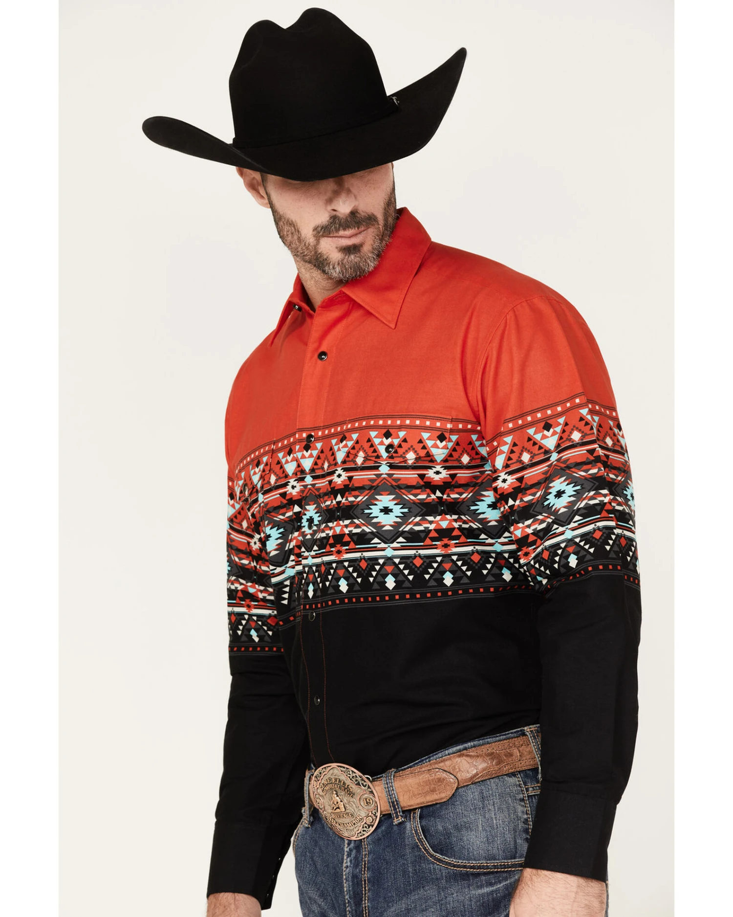 Panhandle Men's Southwestern Boarder Print Long Sleeve Snap Shirt 4 Panhandle Men's Southwestern Boarder Print Long Sleeve Snap Shirt - Image 2