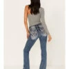 Miss Me Women's Medium Wash Mid Rise Embroidered Paisley Distressed Bootcut Jeans - Long -Wrangle Clothing Shop 2000378163 401 P1