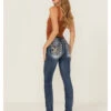 Miss Me Women's Dark Wash Mid Rise Embroidered Fleur De Lis Jeans -Wrangle Clothing Shop 2000378173 401 P1