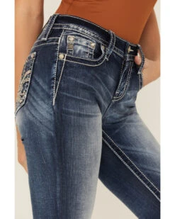 Miss Me Women's Dark Wash Mid Rise Embroidered Fleur De Lis Jeans -Wrangle Clothing Shop 2000378173 401 P4