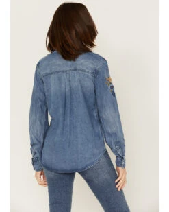 Stetson Women's Floral Embroidered Medium Wash Long Sleeve Button Down Shirt -Wrangle Clothing Shop 2000378244 400 P4