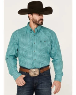 George Strait By Wrangler Men's Plaid Print Button Down Long Sleeve Western Shirt