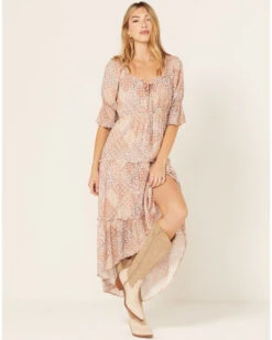 Wild Moss Women's Patchwork Floral Paisley Print Dress