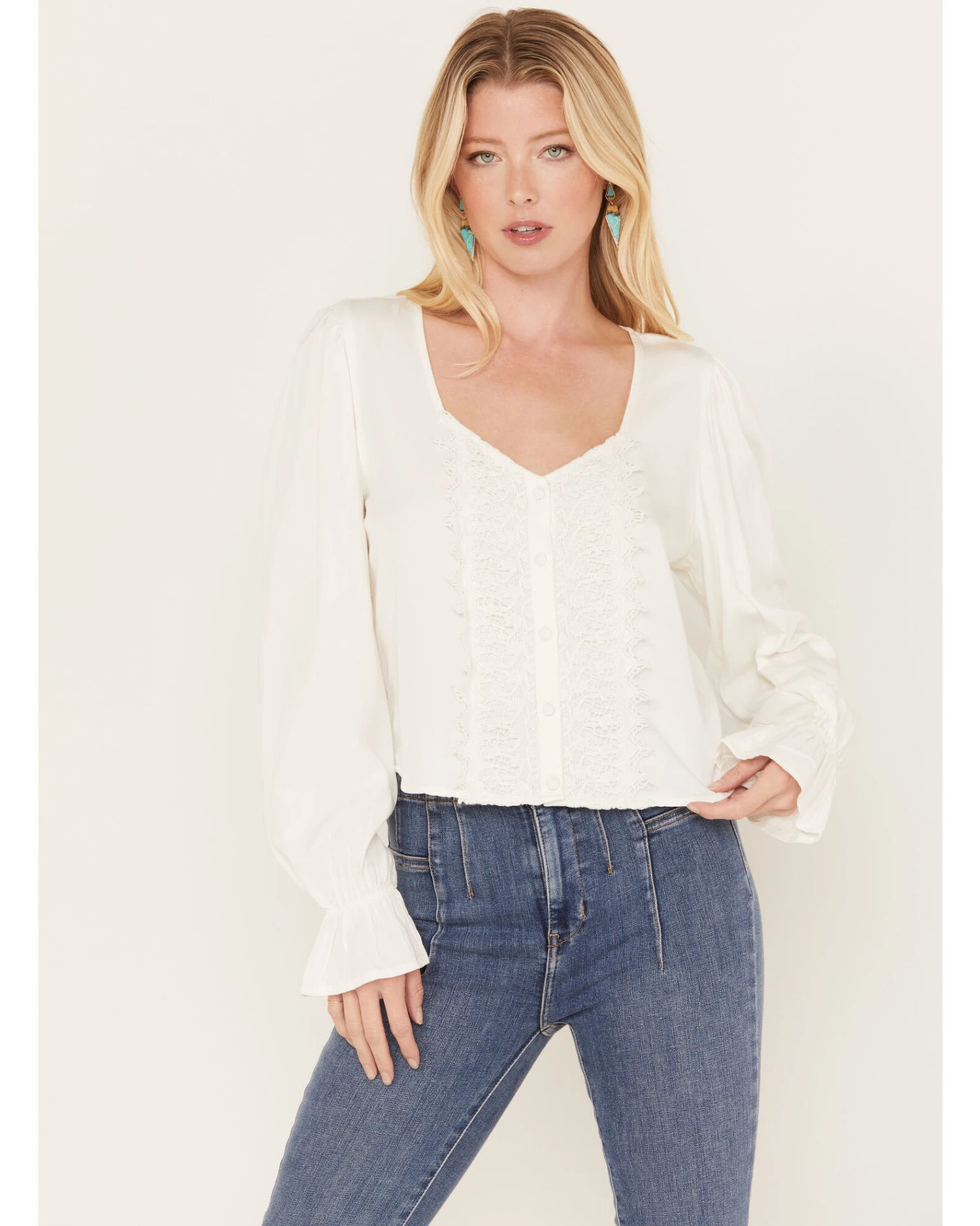 Wrangler Retro Women's Button Front With Crochet Detail Blouse 3 Wrangler Retro Women's Button Front With Crochet Detail Blouse