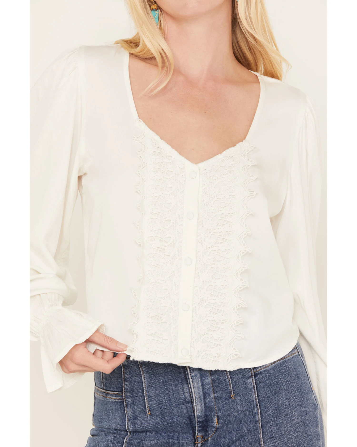 Wrangler Retro Women's Button Front With Crochet Detail Blouse 5 Wrangler Retro Women's Button Front With Crochet Detail Blouse - Image 3
