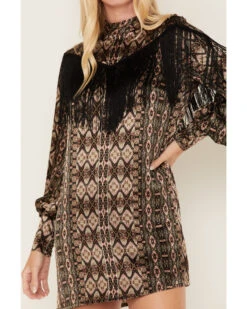 Shyanne Women's Long Sleeve Satin Fringe Mode Dress -Wrangle Clothing Shop 2000380639 001 P2