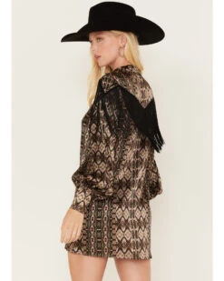 Shyanne Women's Long Sleeve Satin Fringe Mode Dress -Wrangle Clothing Shop 2000380639 001 P3