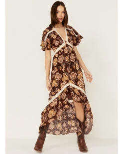 Shyanne Women's Short Sleeve Floral Print High Low Maxi Dress