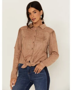 Idyllwind Women's Fate Tie-Front Faux Suede Fringe Shirt