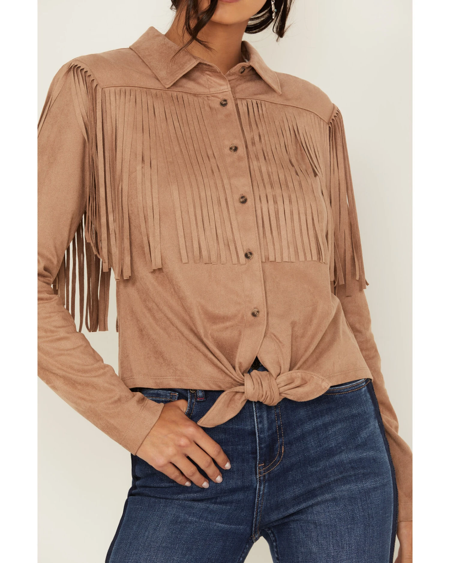 Idyllwind Women's Fate Tie-Front Faux Suede Fringe Shirt 5 Idyllwind Women's Fate Tie-Front Faux Suede Fringe Shirt - Image 3