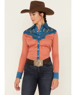 Rock & Roll Denim Women's Fringe Retro Long Sleeve Retro Snap Western Shirt