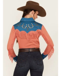 Rock & Roll Denim Women's Fringe Retro Long Sleeve Retro Snap Western Shirt -Wrangle Clothing Shop 2000381078 800 P4